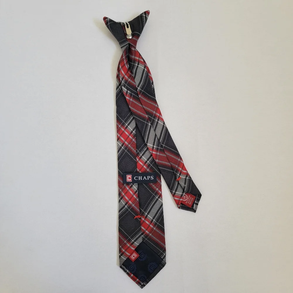 Chaps Plaid Clip On Boy's Tie